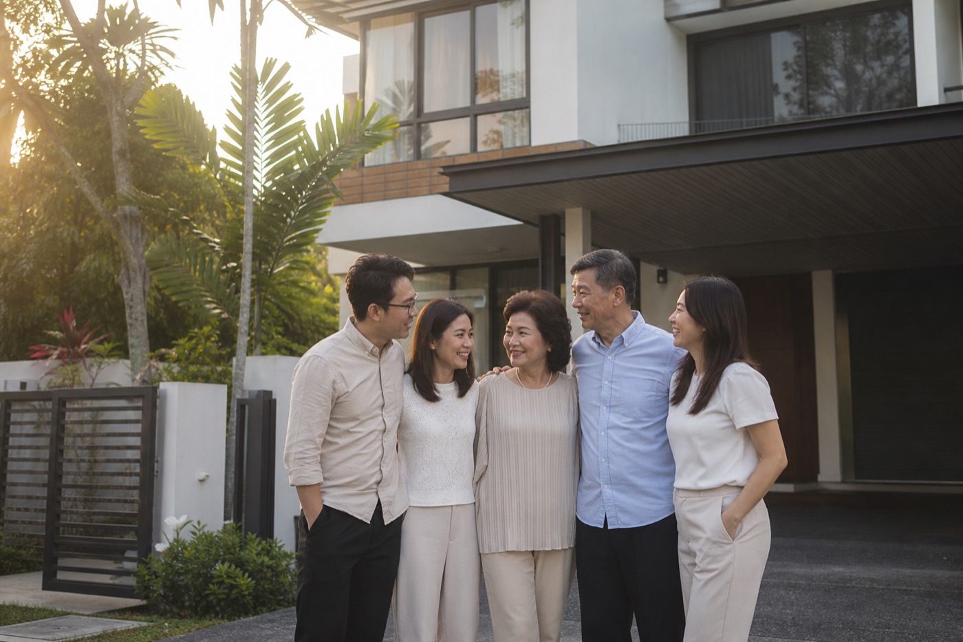 Singapore family outside their landed home